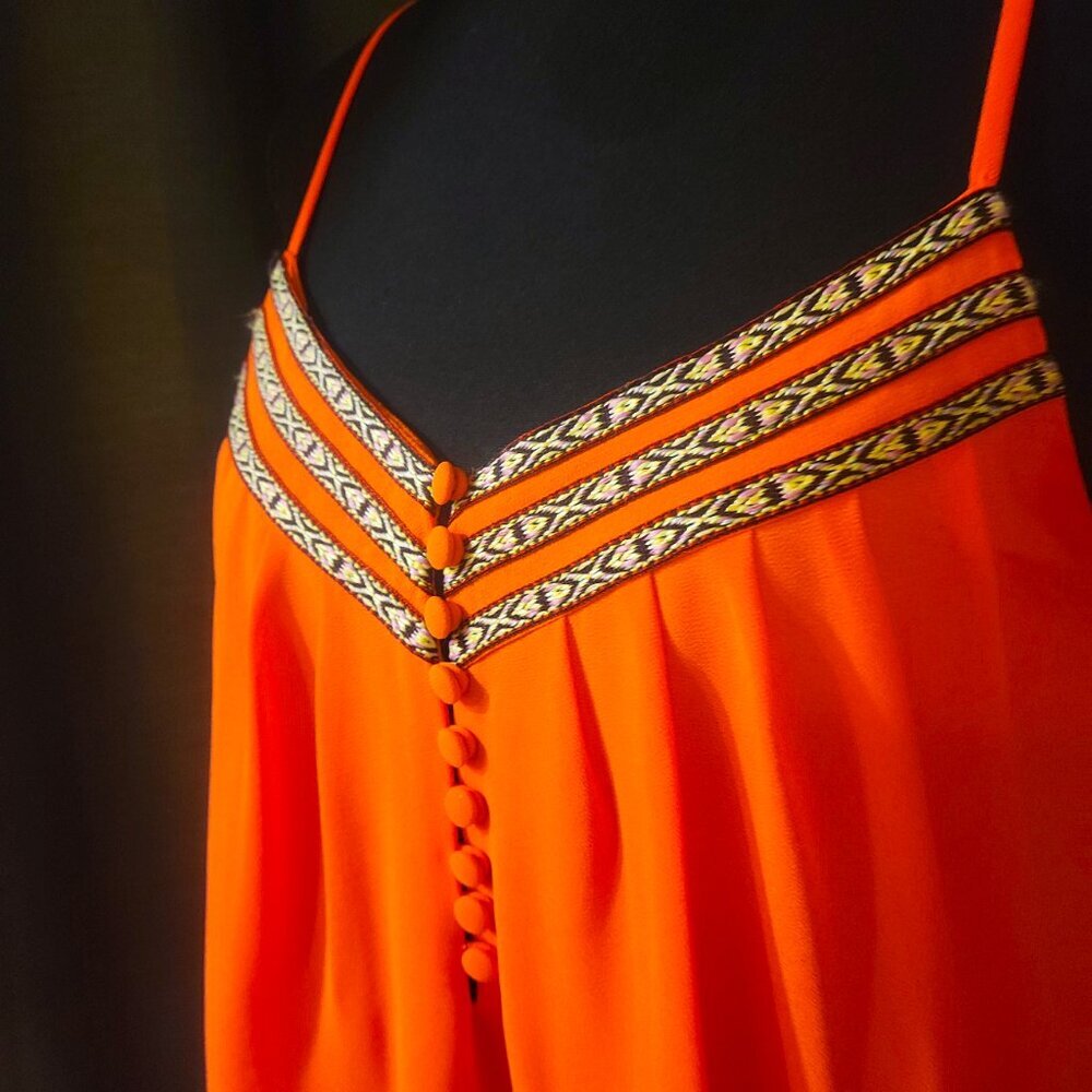 Naked Zebra Orange Strappy Flowy Tank Blouse - Embroidered Accent - Size S - Picture 2 of 9